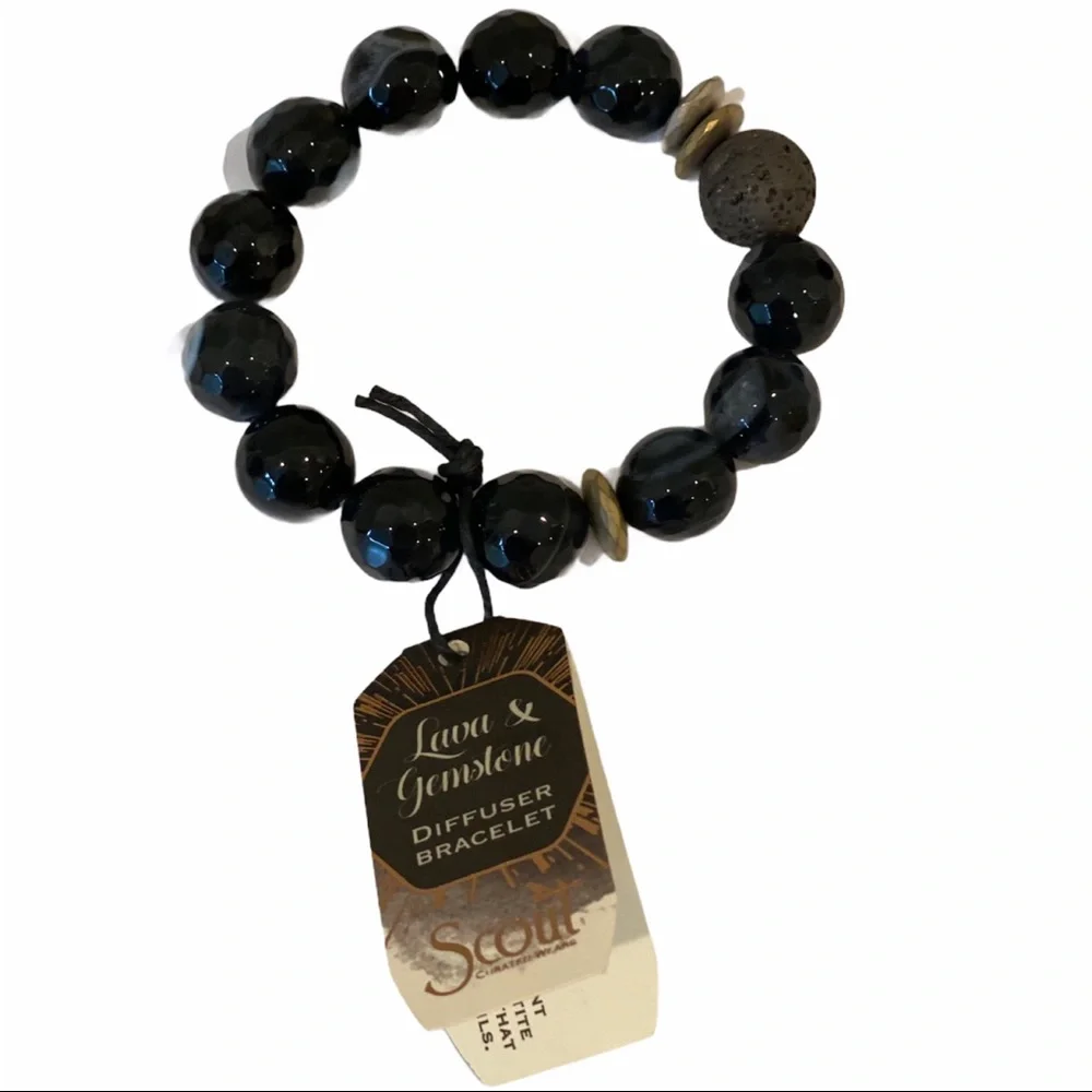 NWT Scout Diffuser Bracelet Lava & Gemstone Black Jewelry Gift Boho Natural
